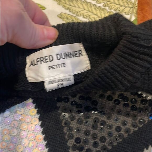Alfred Dunner Black and White Crew Neck Sweater with Diamond Pattern - Picture 5 of 5